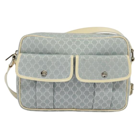 CELINE Macadam Canvas Shoulder Bag Light Blue Silver - Picture 2 of 12